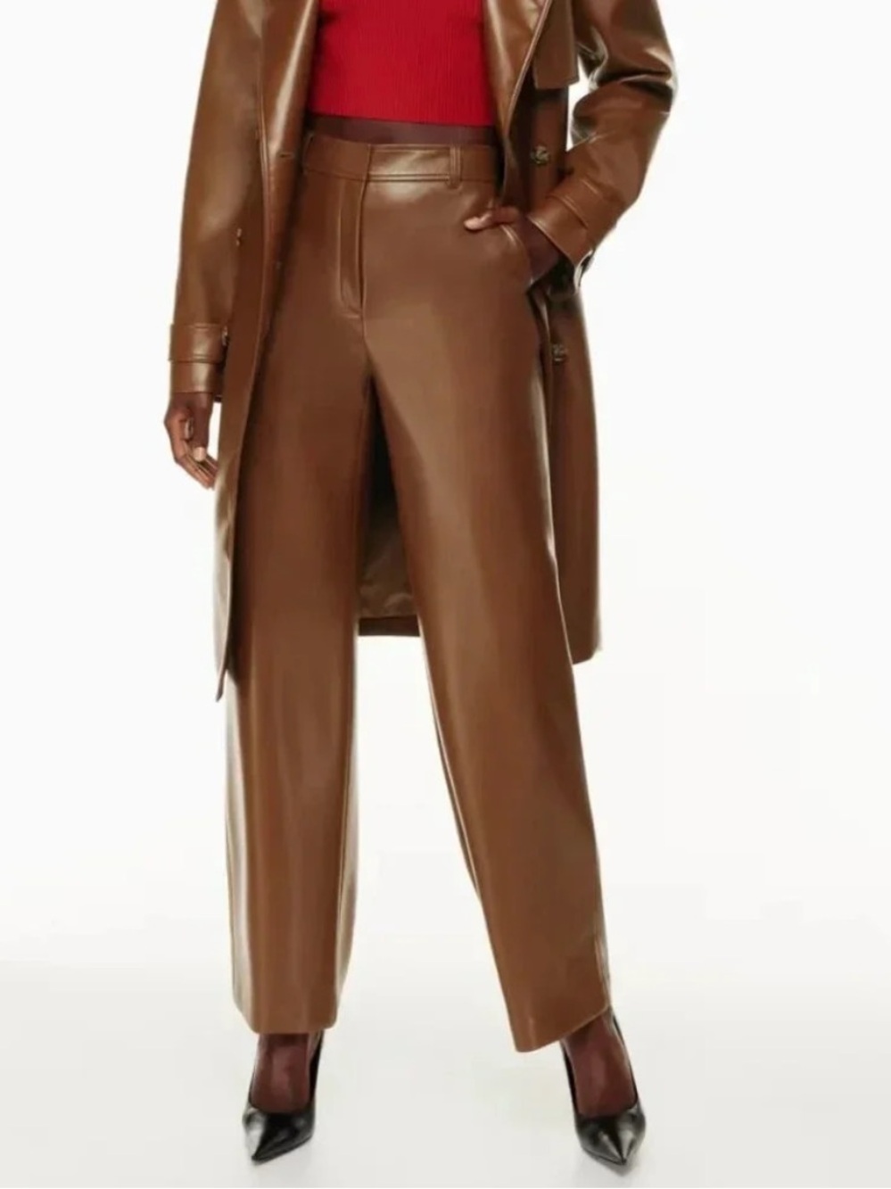 Aritzia Babaton Agency Pant High-waisted Vegan Leather Pants Cognac Brown 4